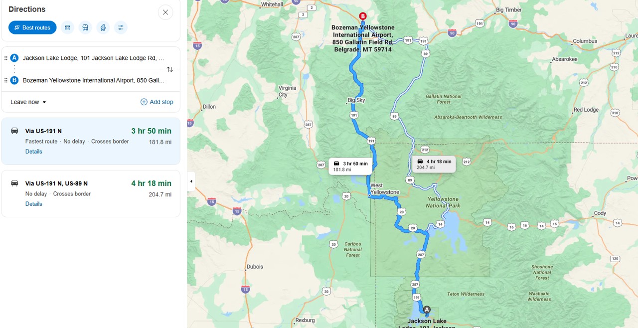Day 5 return drive to Bozeman Airport